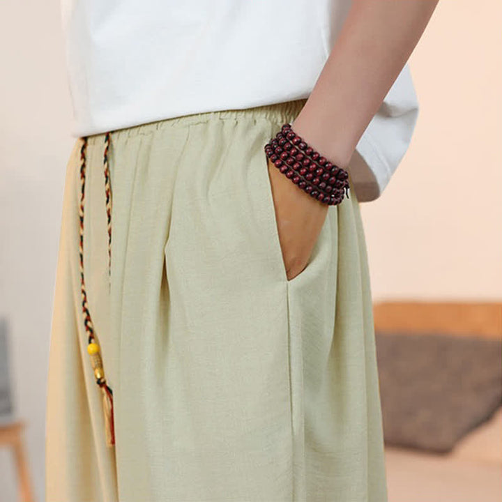 Buddha Stones Pantaloni corti da uomo a gamba dritta con coulisse, tinta unita, per primavera/estate, casual, estivi. Pantaloni da uomo con tasca. - image 7