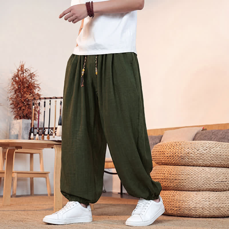 Buddha Stones Pantaloni corti da uomo a gamba dritta con coulisse, tinta unita, per primavera/estate, casual, estivi. Pantaloni da uomo con tasca. - Verde oliva scuro - US/UK/AU46, EU56 (5XL) - image 18