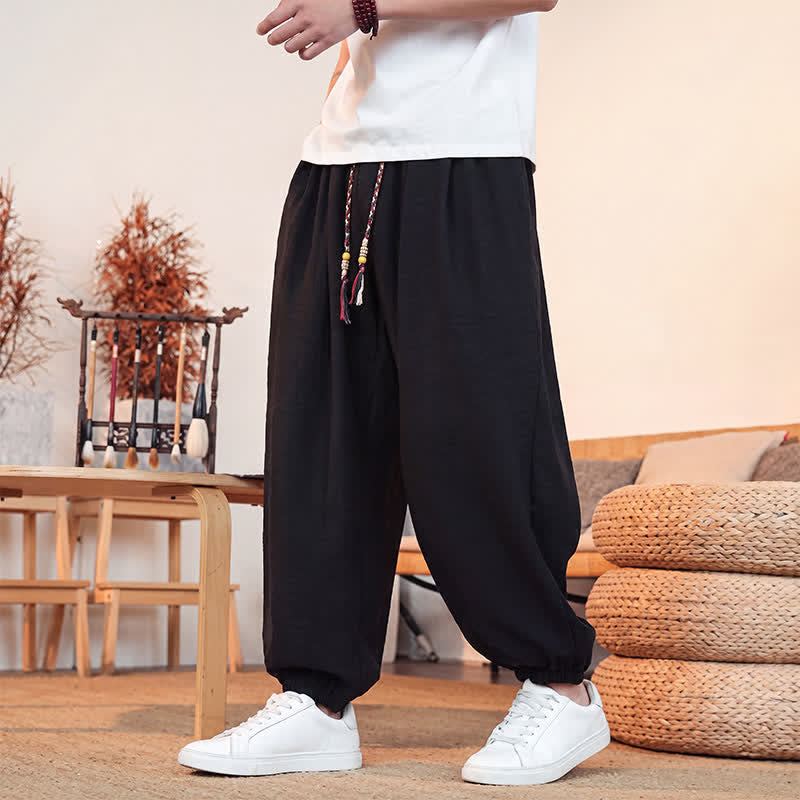 Buddha Stones Pantaloni corti da uomo a gamba dritta con coulisse, tinta unita, per primavera/estate, casual, estivi. Pantaloni da uomo con tasca. - Nero - US/UK/AU46, EU56 (5XL) - image 9