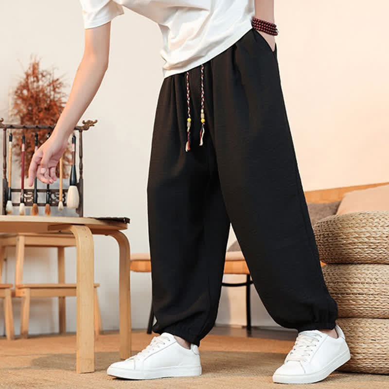 Buddha Stones Pantaloni corti da uomo a gamba dritta con coulisse, tinta unita, per primavera/estate, casual, estivi. Pantaloni da uomo con tasca. - image 17