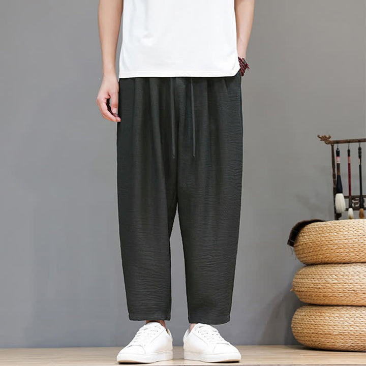 Buddha Stones Pantaloni harem da uomo, casual, minimalisti, con coulisse, tinta unita, corti, per primavera/estate, con tasca. - image 5