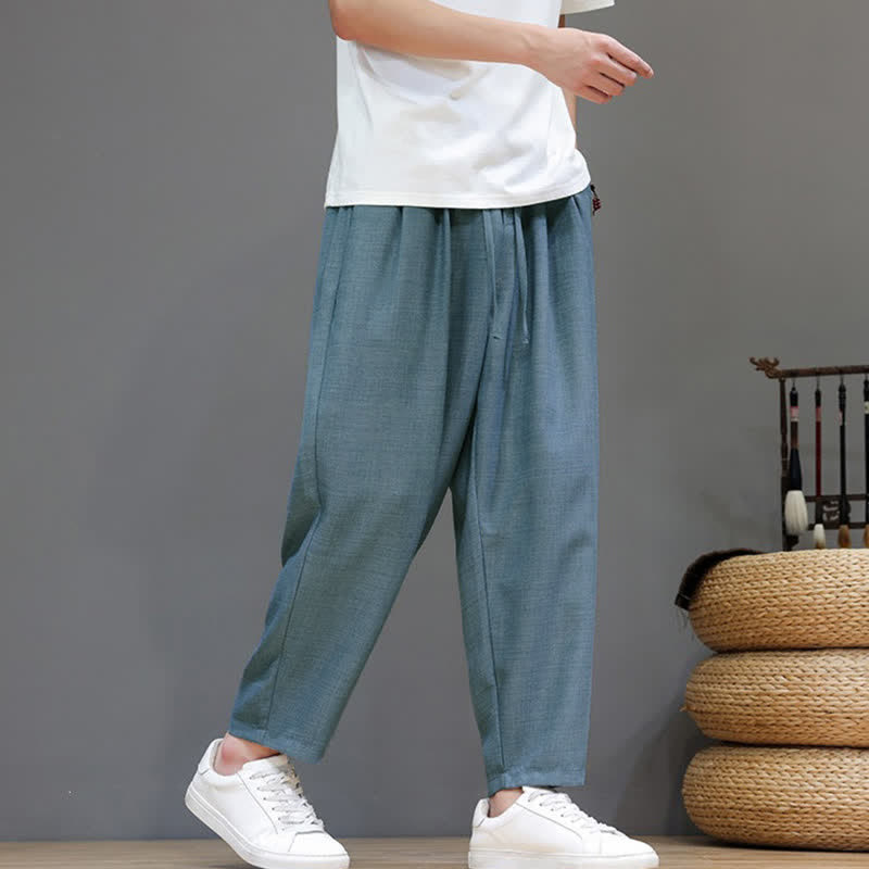 Buddha Stones Pantaloni harem da uomo, casual, minimalisti, con coulisse, tinta unita, corti, per primavera/estate, con tasca. - image 11