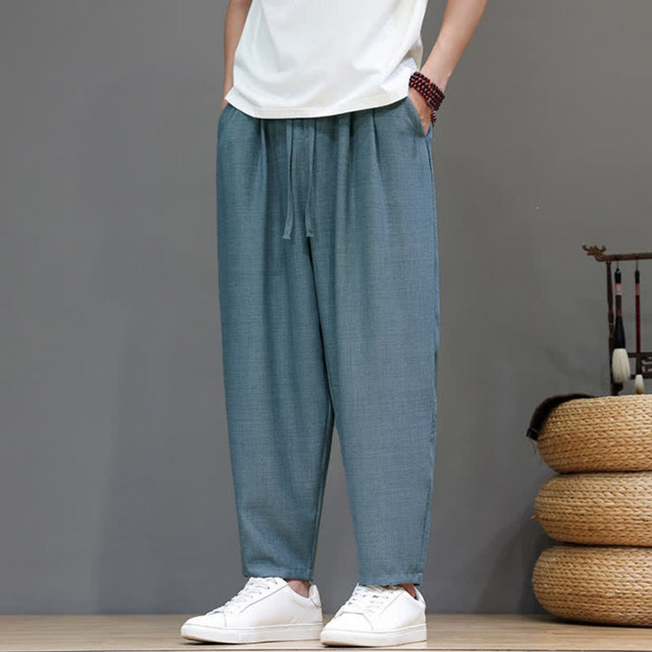 Buddha Stones Pantaloni harem da uomo, casual, minimalisti, con coulisse, tinta unita, corti, per primavera/estate, con tasca. - image 10