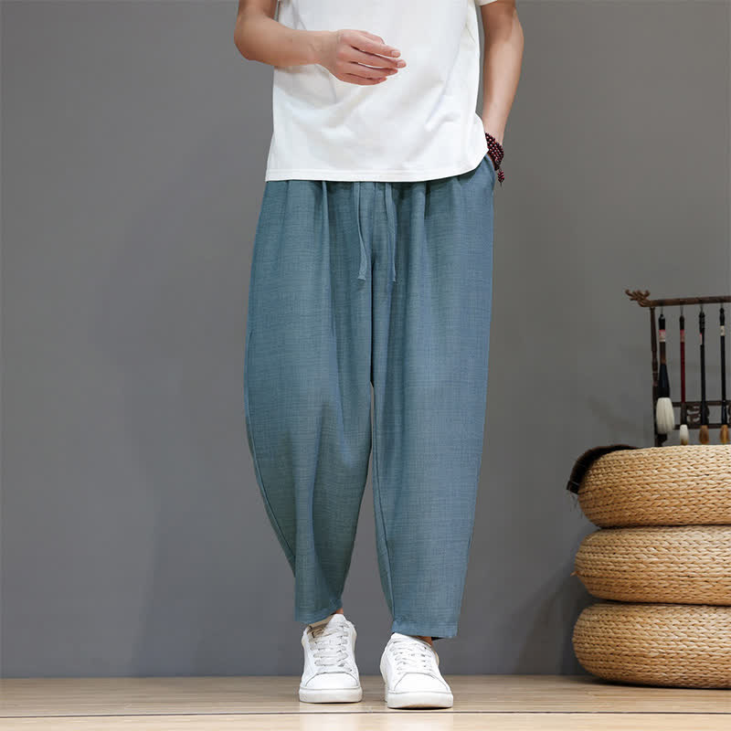 Buddha Stones Pantaloni harem da uomo, casual, minimalisti, con coulisse, tinta unita, corti, per primavera/estate, con tasca. - image 15