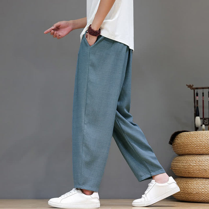 Buddha Stones Pantaloni harem da uomo, casual, minimalisti, con coulisse, tinta unita, corti, per primavera/estate, con tasca. - image 13