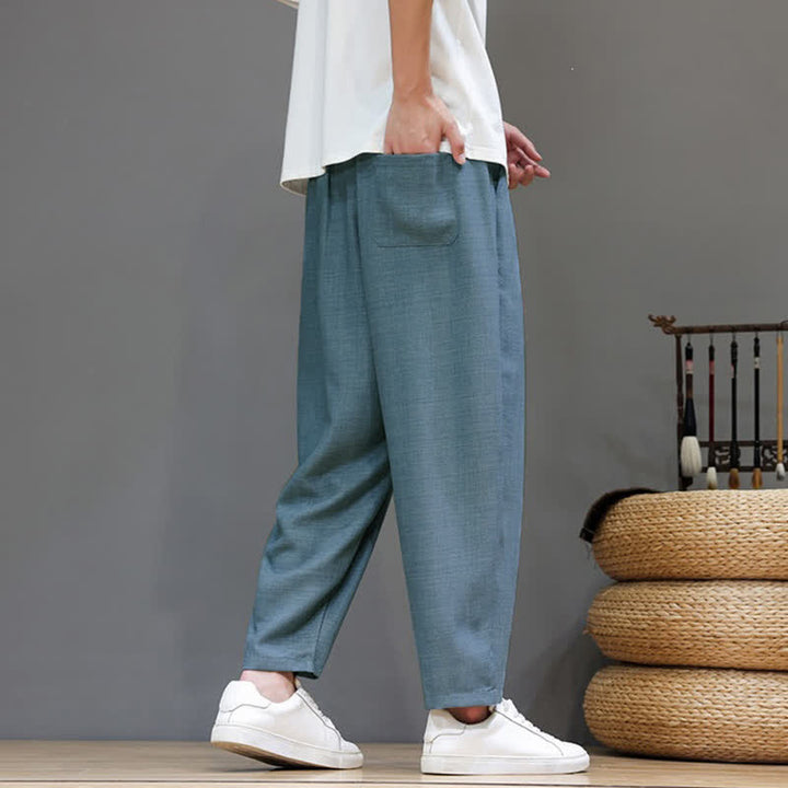 Buddha Stones Pantaloni harem da uomo, casual, minimalisti, con coulisse, tinta unita, corti, per primavera/estate, con tasca. - image 12