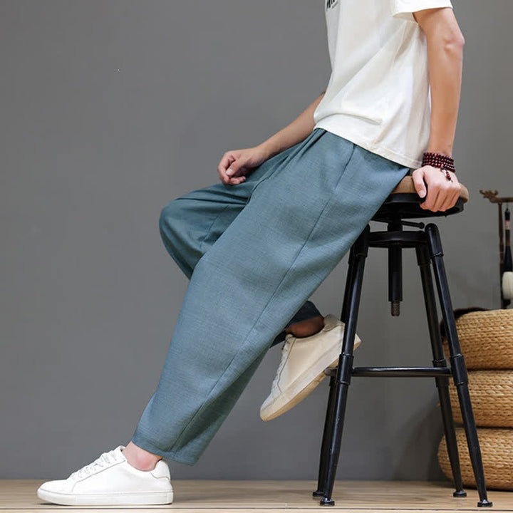 Buddha Stones Pantaloni harem da uomo, casual, minimalisti, con coulisse, tinta unita, corti, per primavera/estate, con tasca. - image 14