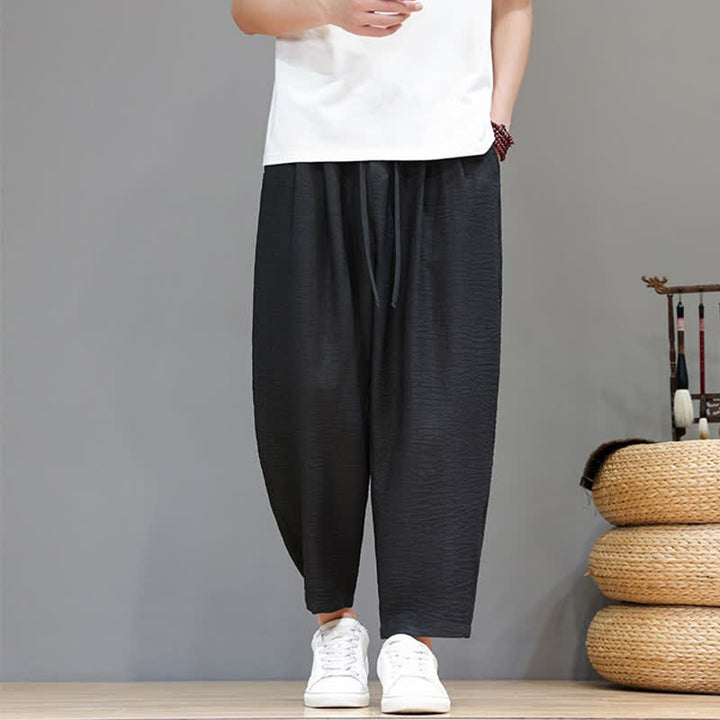 Buddha Stones Pantaloni harem da uomo, casual, minimalisti, con coulisse, tinta unita, corti, per primavera/estate, con tasca. - image 17