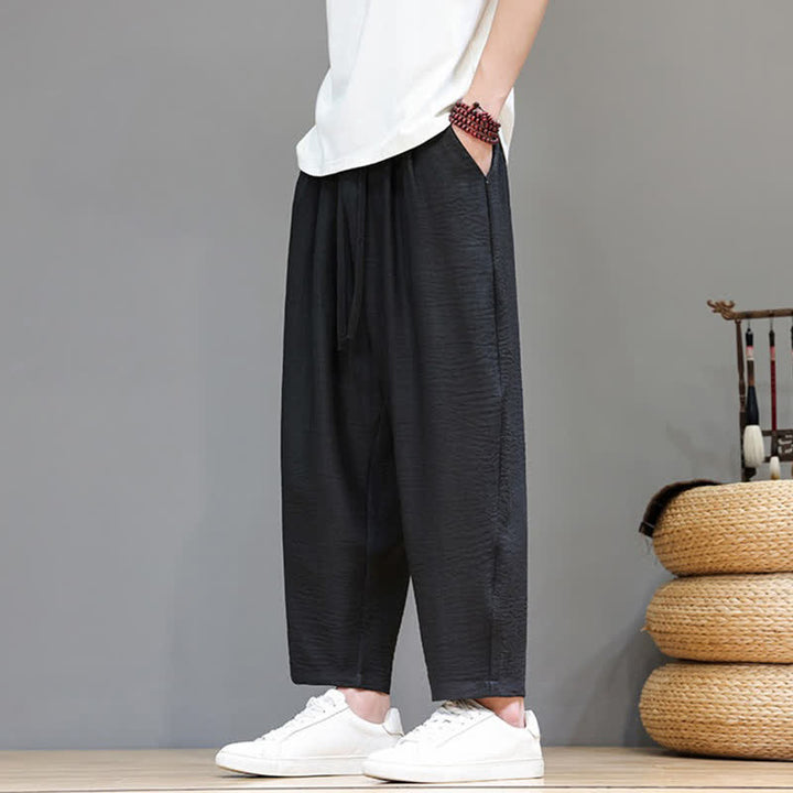 Buddha Stones Pantaloni harem da uomo, casual, minimalisti, con coulisse, tinta unita, corti, per primavera/estate, con tasca. - image 18