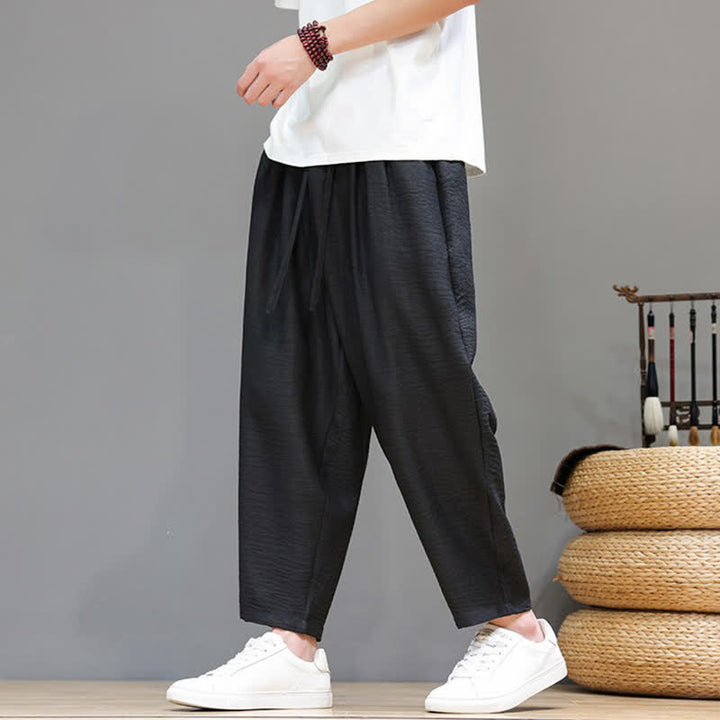 Buddha Stones Pantaloni harem da uomo, casual, minimalisti, con coulisse, tinta unita, corti, per primavera/estate, con tasca. - image 20