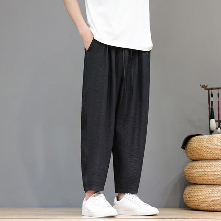 Buddha Stones Pantaloni harem da uomo, casual, minimalisti, con coulisse, tinta unita, corti, per primavera/estate, con tasca. - image 21