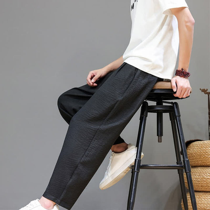 Buddha Stones Pantaloni harem da uomo, casual, minimalisti, con coulisse, tinta unita, corti, per primavera/estate, con tasca. - image 23
