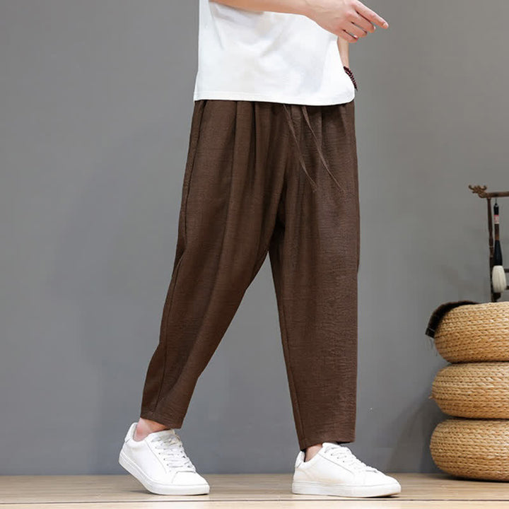 Buddha Stones Pantaloni harem da uomo, casual, minimalisti, con coulisse, tinta unita, corti, per primavera/estate, con tasca. - image 25