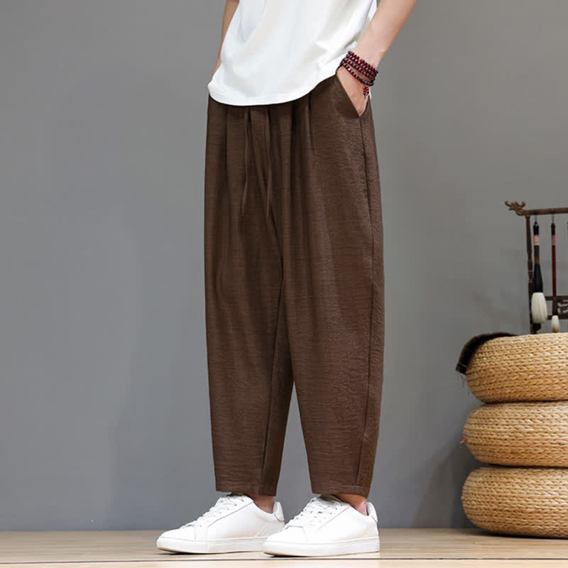 Buddha Stones Pantaloni harem da uomo, casual, minimalisti, con coulisse, tinta unita, corti, per primavera/estate, con tasca. - image 26