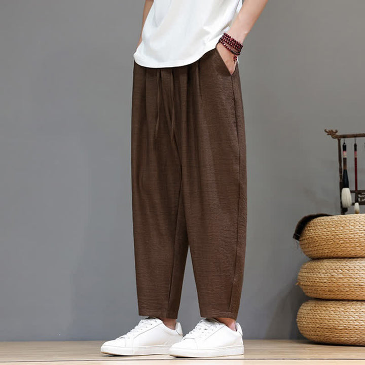 Buddha Stones Pantaloni harem da uomo, casual, minimalisti, con coulisse, tinta unita, corti, per primavera/estate, con tasca. - image 26