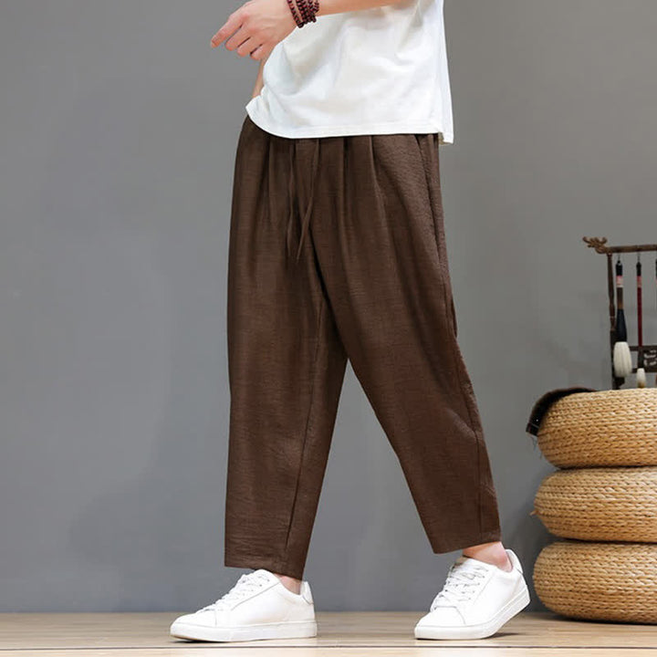 Buddha Stones Pantaloni harem da uomo, casual, minimalisti, con coulisse, tinta unita, corti, per primavera/estate, con tasca. - image 27