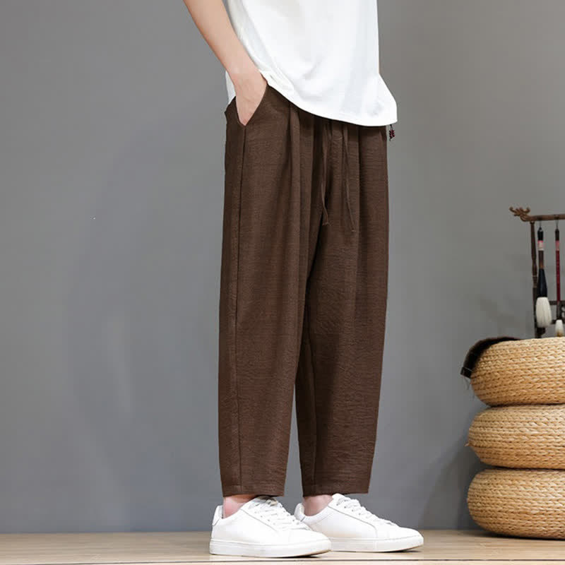 Buddha Stones Pantaloni harem da uomo, casual, minimalisti, con coulisse, tinta unita, corti, per primavera/estate, con tasca. - image 29