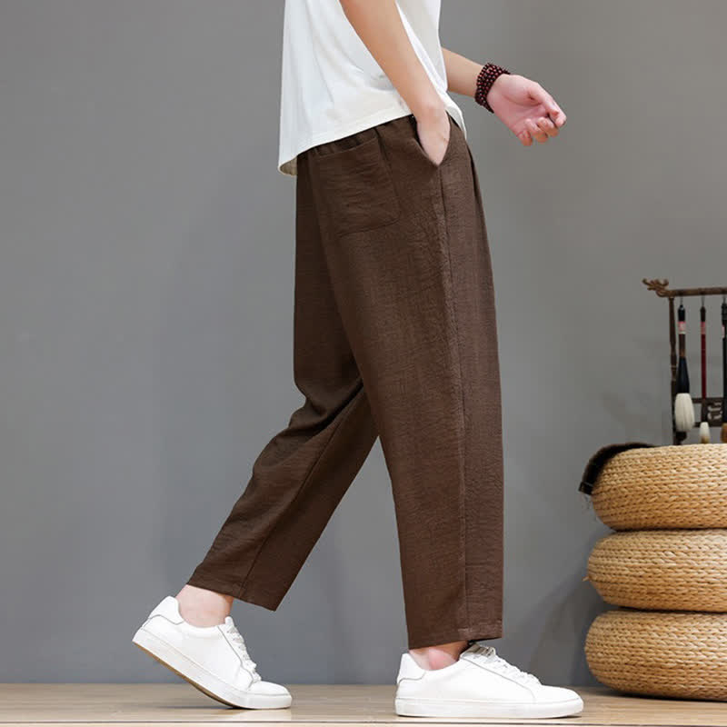 Buddha Stones Pantaloni harem da uomo, casual, minimalisti, con coulisse, tinta unita, corti, per primavera/estate, con tasca. - image 30