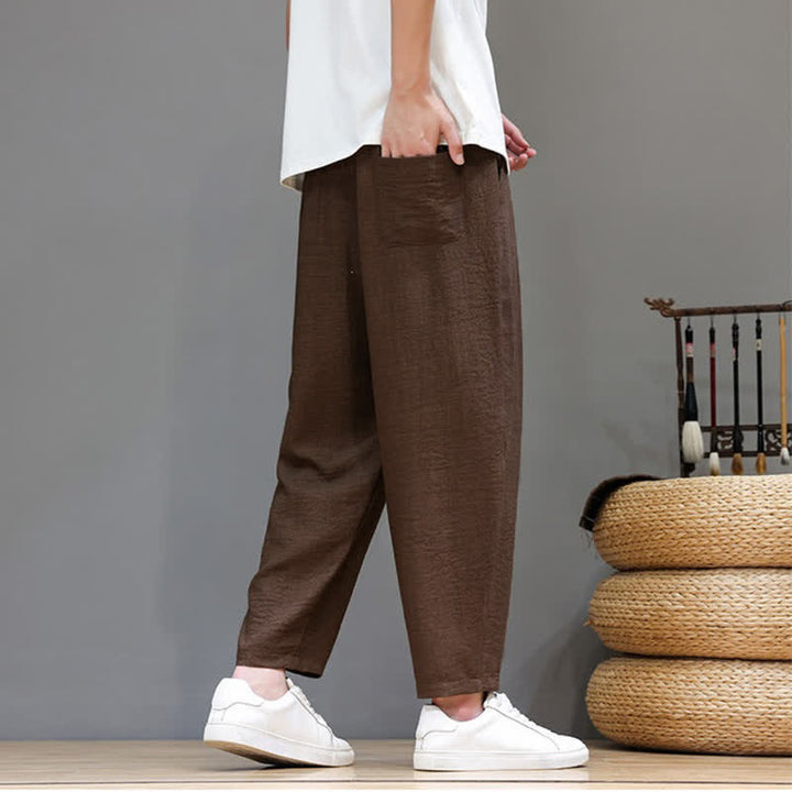 Buddha Stones Pantaloni harem da uomo, casual, minimalisti, con coulisse, tinta unita, corti, per primavera/estate, con tasca. - image 28