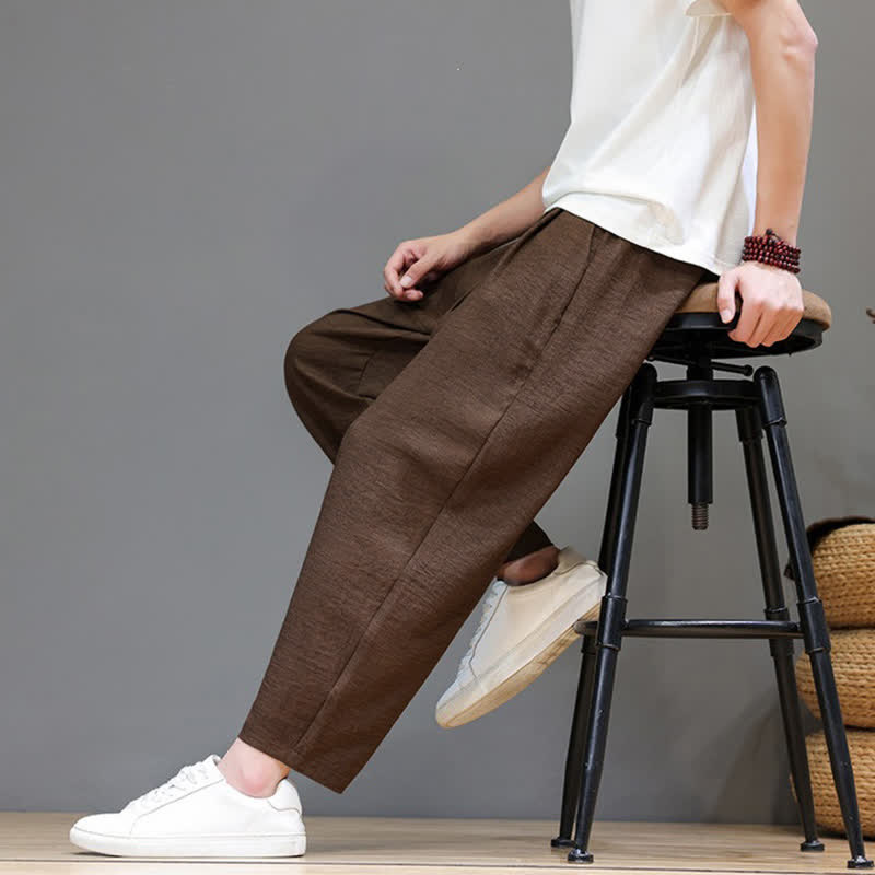 Buddha Stones Pantaloni harem da uomo, casual, minimalisti, con coulisse, tinta unita, corti, per primavera/estate, con tasca. - image 31