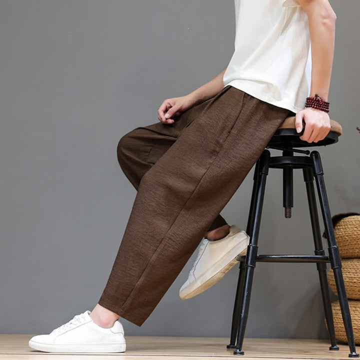 Buddha Stones Pantaloni harem da uomo, casual, minimalisti, con coulisse, tinta unita, corti, per primavera/estate, con tasca. - image 31
