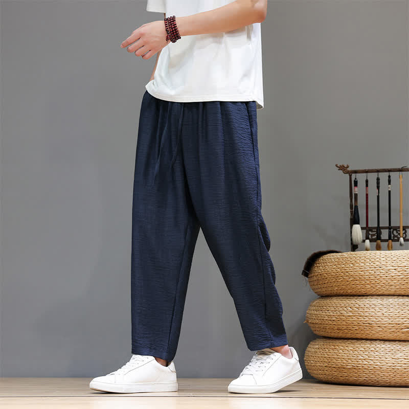 Buddha Stones Pantaloni harem da uomo, casual, minimalisti, con coulisse, tinta unita, corti, per primavera/estate, con tasca. - image 33