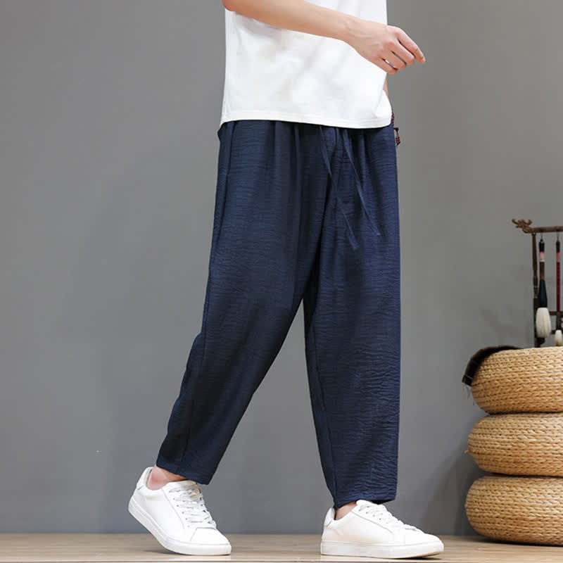 Buddha Stones Pantaloni harem da uomo, casual, minimalisti, con coulisse, tinta unita, corti, per primavera/estate, con tasca. - image 35
