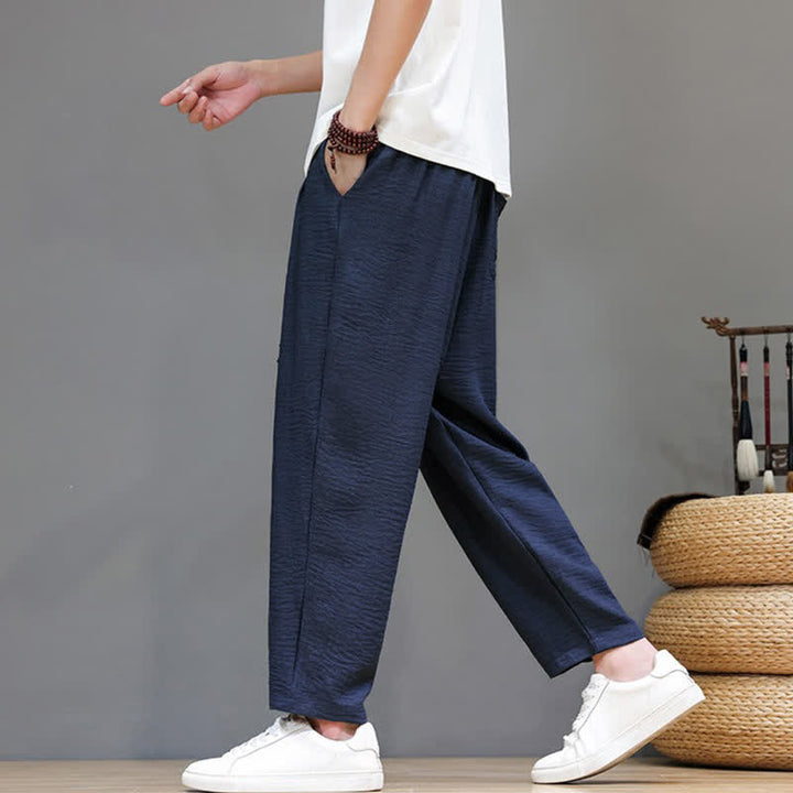 Buddha Stones Pantaloni harem da uomo, casual, minimalisti, con coulisse, tinta unita, corti, per primavera/estate, con tasca. - image 37