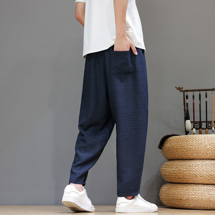 Buddha Stones Pantaloni harem da uomo, casual, minimalisti, con coulisse, tinta unita, corti, per primavera/estate, con tasca. - image 36