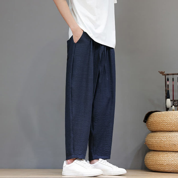 Buddha Stones Pantaloni harem da uomo, casual, minimalisti, con coulisse, tinta unita, corti, per primavera/estate, con tasca. - image 34