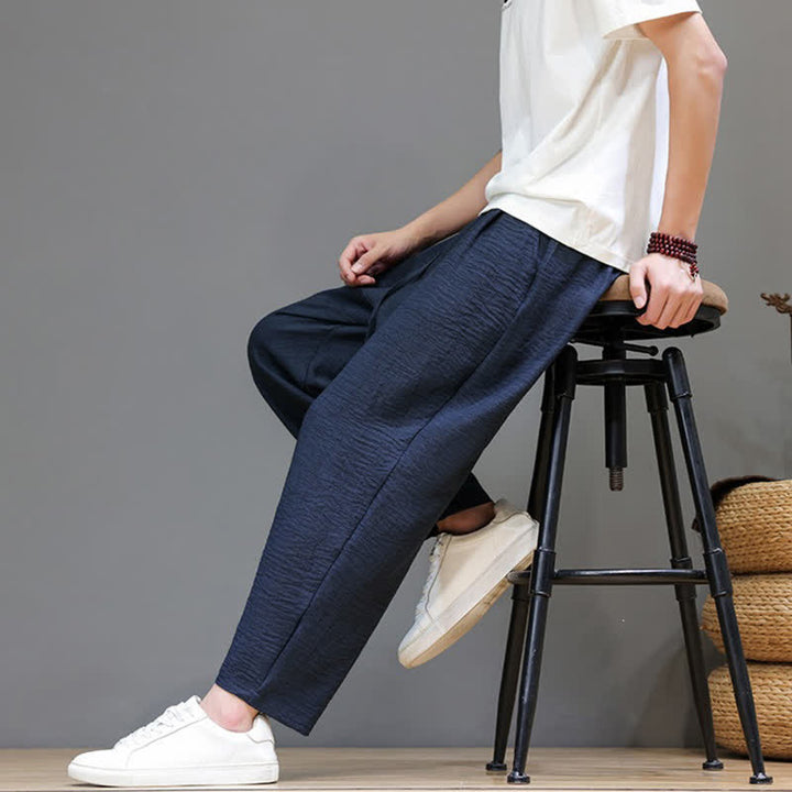 Buddha Stones Pantaloni harem da uomo, casual, minimalisti, con coulisse, tinta unita, corti, per primavera/estate, con tasca. - image 38