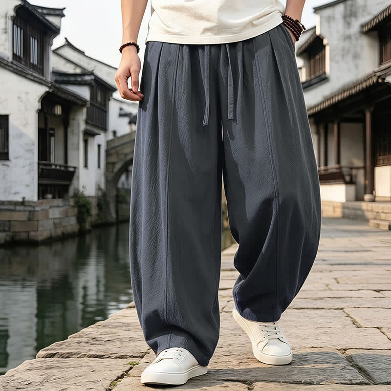 Buddha Stones Pantaloni da uomo a gamba dritta con coulisse, stile retrò, per primavera/estate, modello semplice, con tasca. - image 2