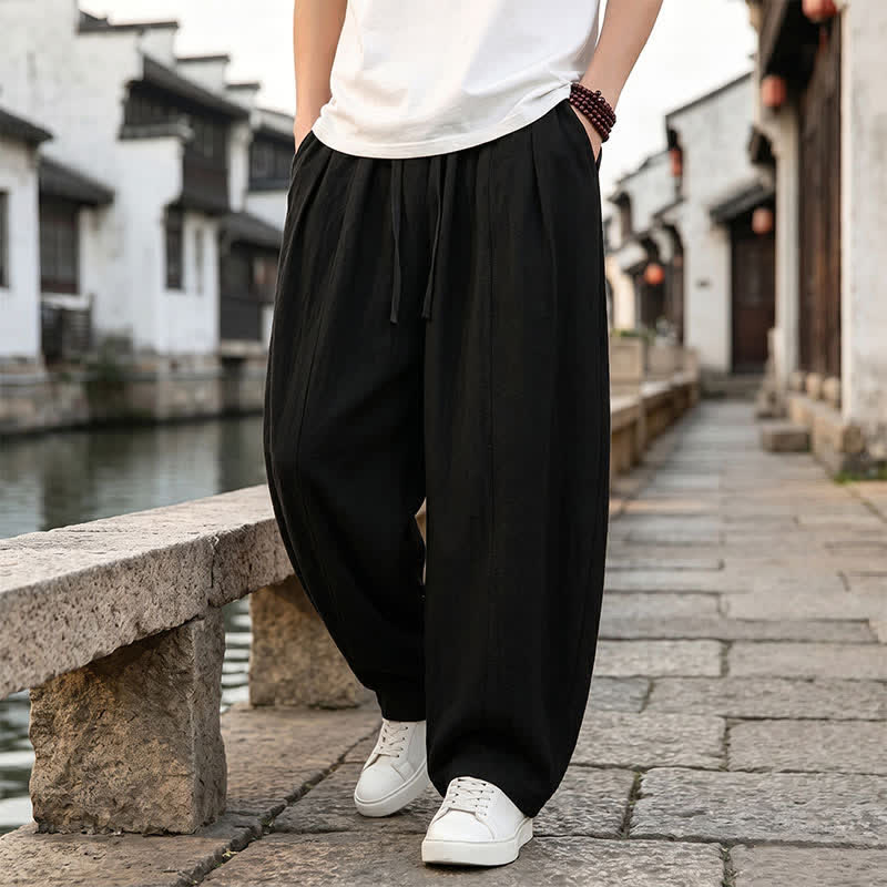 Buddha Stones Pantaloni da uomo a gamba dritta con coulisse, stile retrò, per primavera/estate, modello semplice, con tasca. - image 4