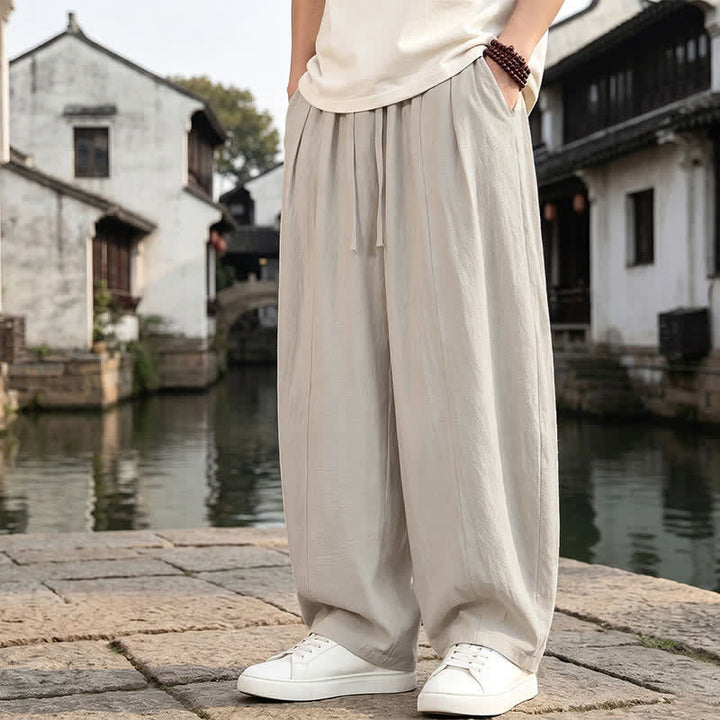 Buddha Stones Pantaloni da uomo a gamba dritta con coulisse, stile retrò, per primavera/estate, modello semplice, con tasca. - image 8