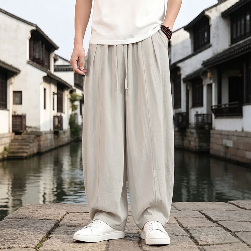 Buddha Stones Pantaloni da uomo a gamba dritta con coulisse, stile retrò, per primavera/estate, modello semplice, con tasca. - Biancheria - US/UK/AU46, EU56 (5XL) - image 6