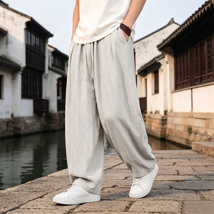 Buddha Stones Pantaloni da uomo a gamba dritta con coulisse, stile retrò, per primavera/estate, modello semplice, con tasca. - image 7