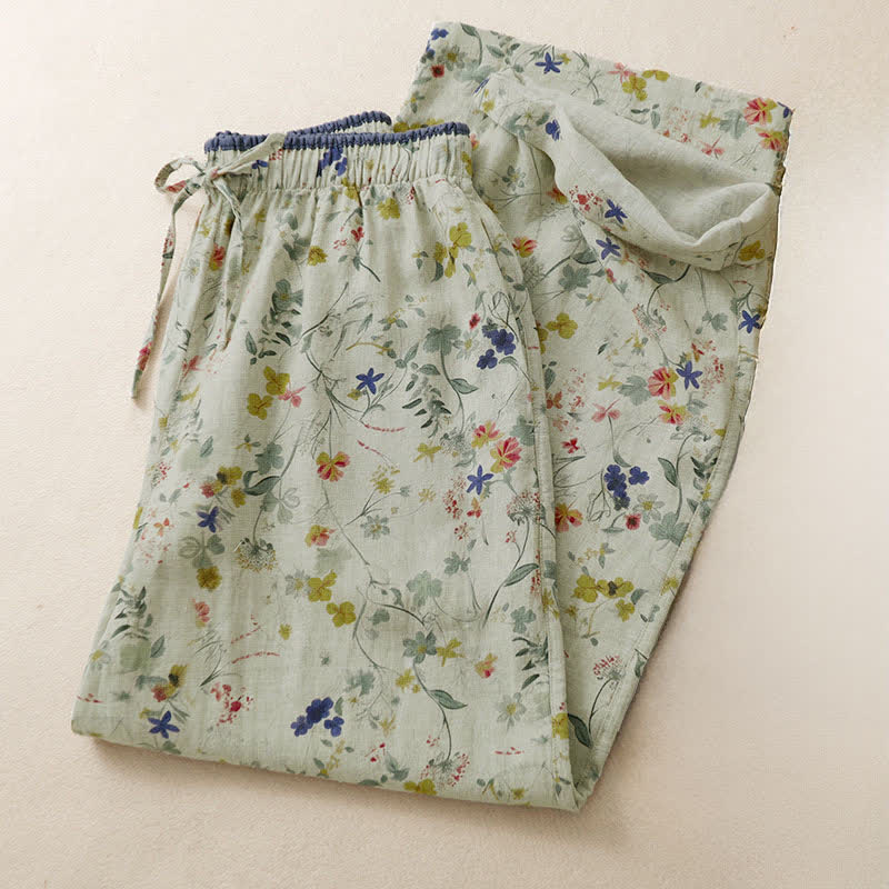 Buddha Stones Pantaloni lunghi da donna a gamba larga con coulisse, stile boho, casual, primavera/estate, con stampa floreale e tasche. - image 2