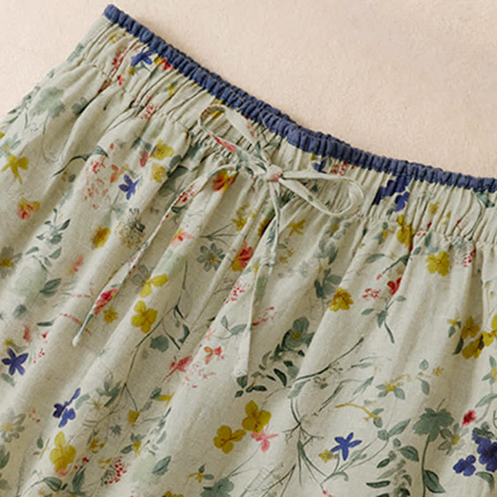 Buddha Stones Pantaloni lunghi da donna a gamba larga con coulisse, stile boho, casual, primavera/estate, con stampa floreale e tasche. - image 4