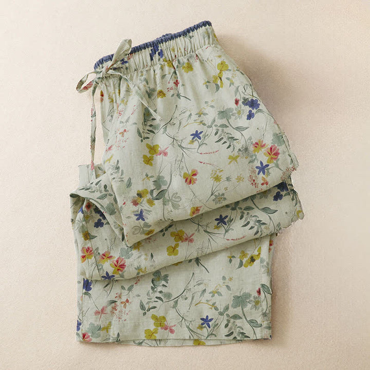 Buddha Stones Pantaloni lunghi da donna a gamba larga con coulisse, stile boho, casual, primavera/estate, con stampa floreale e tasche. - image 3