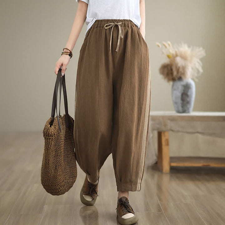Buddha Stones Pantaloni corti da donna casual minimalisti con coulisse, tinta unita, per primavera/estate, modello affusolato con tasca. - image 18