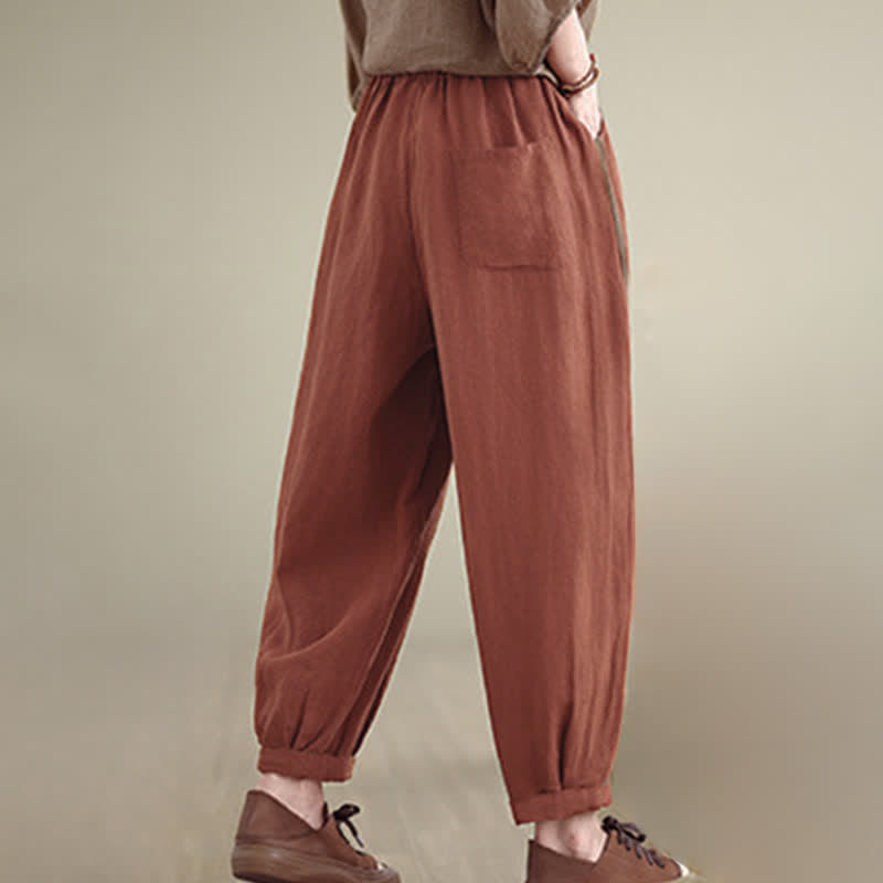 Buddha Stones Pantaloni corti da donna casual minimalisti con coulisse, tinta unita, per primavera/estate, modello affusolato con tasca. - image 4