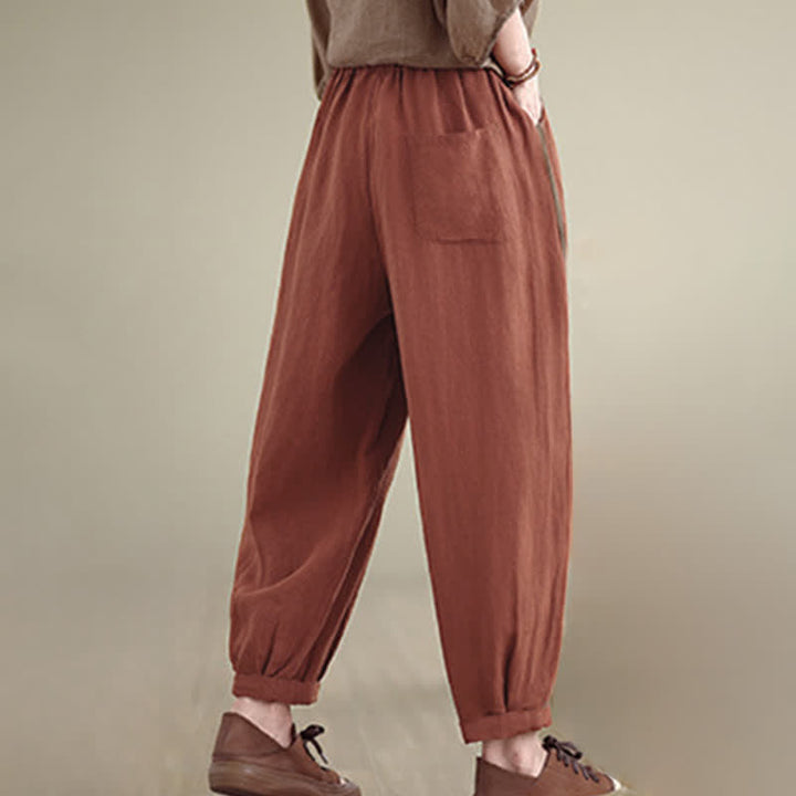 Buddha Stones Pantaloni corti da donna casual minimalisti con coulisse, tinta unita, per primavera/estate, modello affusolato con tasca. - image 4