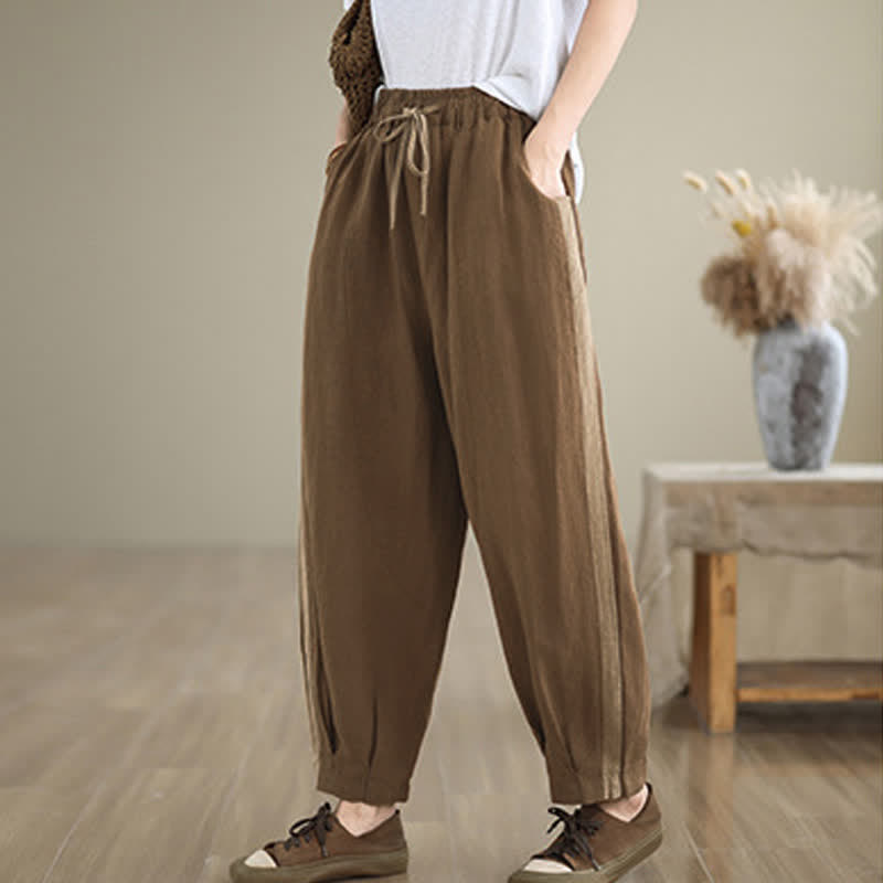 Buddha Stones Pantaloni corti da donna casual minimalisti con coulisse, tinta unita, per primavera/estate, modello affusolato con tasca. - image 19