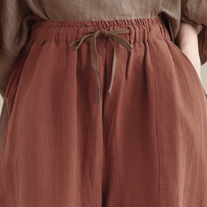 Buddha Stones Pantaloni corti da donna casual minimalisti con coulisse, tinta unita, per primavera/estate, modello affusolato con tasca. - image 6