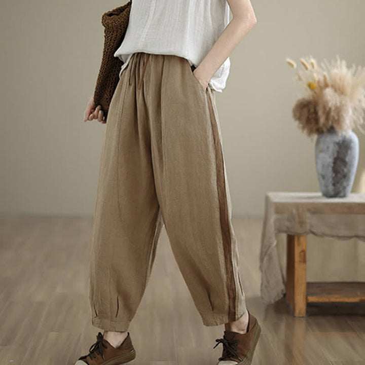 Buddha Stones Pantaloni corti da donna casual minimalisti con coulisse, tinta unita, per primavera/estate, modello affusolato con tasca. - image 13