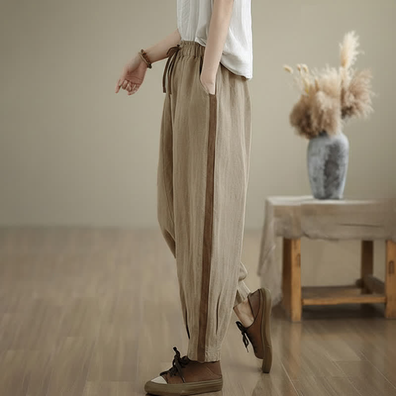 Buddha Stones Pantaloni corti da donna casual minimalisti con coulisse, tinta unita, per primavera/estate, modello affusolato con tasca. - image 15