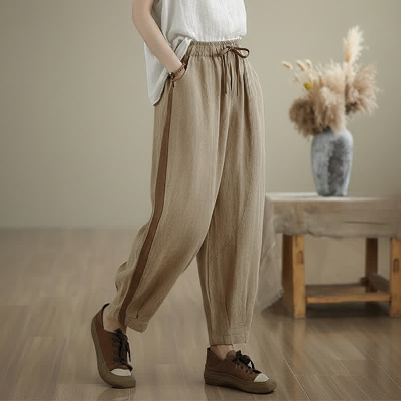 Buddha Stones Pantaloni corti da donna casual minimalisti con coulisse, tinta unita, per primavera/estate, modello affusolato con tasca. - image 14