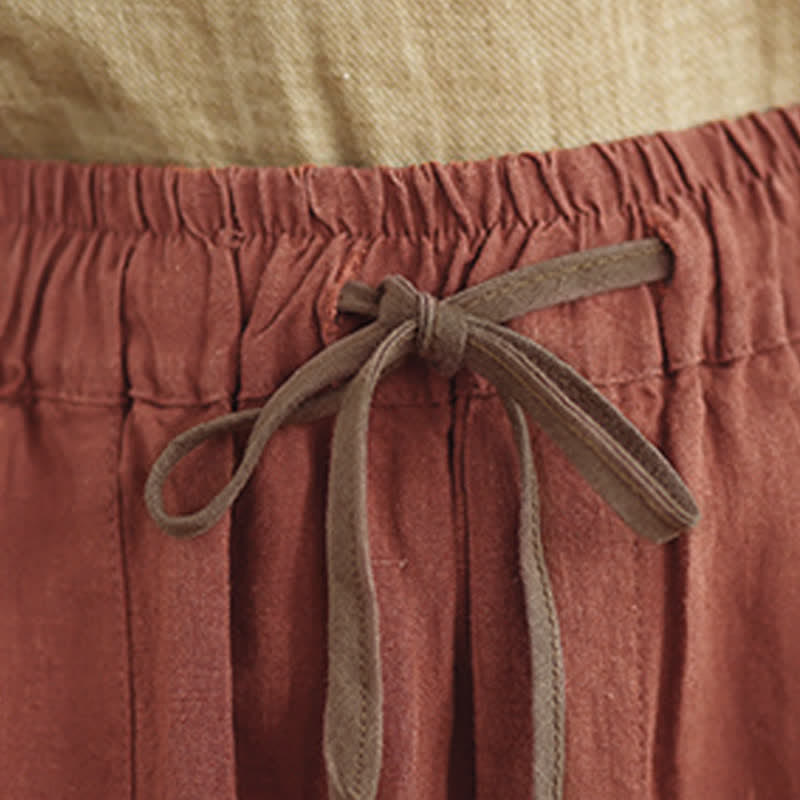 Buddha Stones Pantaloni corti da donna casual minimalisti con coulisse, tinta unita, per primavera/estate, modello affusolato con tasca. - image 7