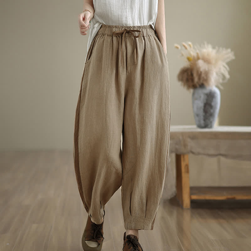 Buddha Stones Pantaloni corti da donna casual minimalisti con coulisse, tinta unita, per primavera/estate, modello affusolato con tasca. - Tan - US8-10, UK/AU12-14, EU40-42 (2XL) - image 11