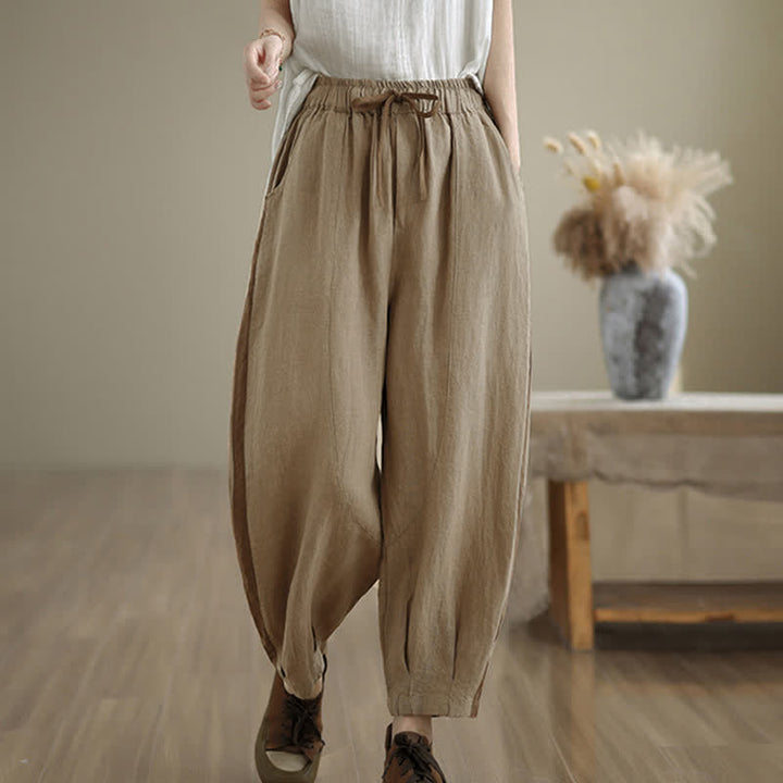 Buddha Stones Pantaloni corti da donna casual minimalisti con coulisse, tinta unita, per primavera/estate, modello affusolato con tasca. - Tan - US8-10, UK/AU12-14, EU40-42 (2XL) - image 11